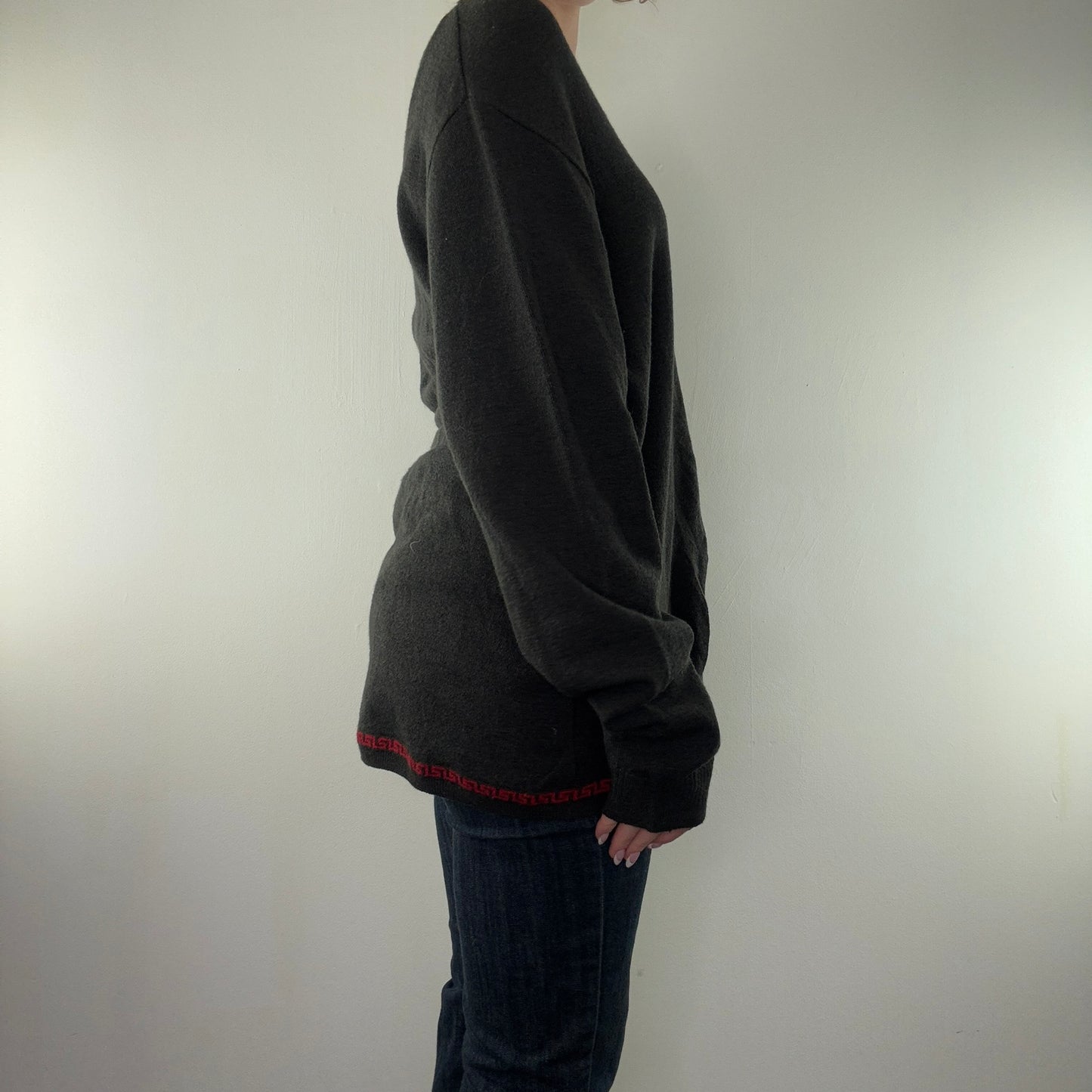 Vintage Versace Jeans Couture grey fine knit v neck jumper