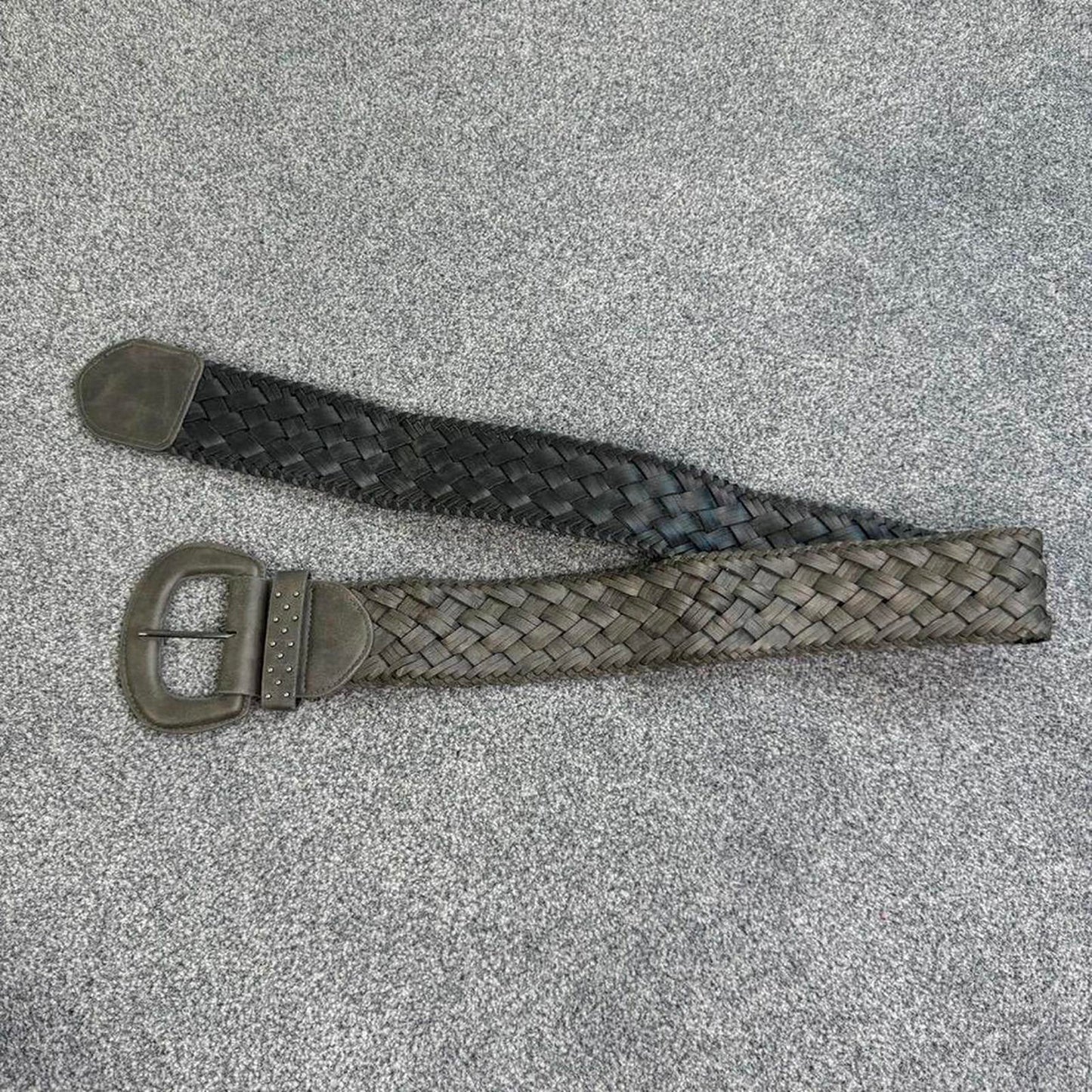 Y2K vintage faux leather chunky woven studded belt braided