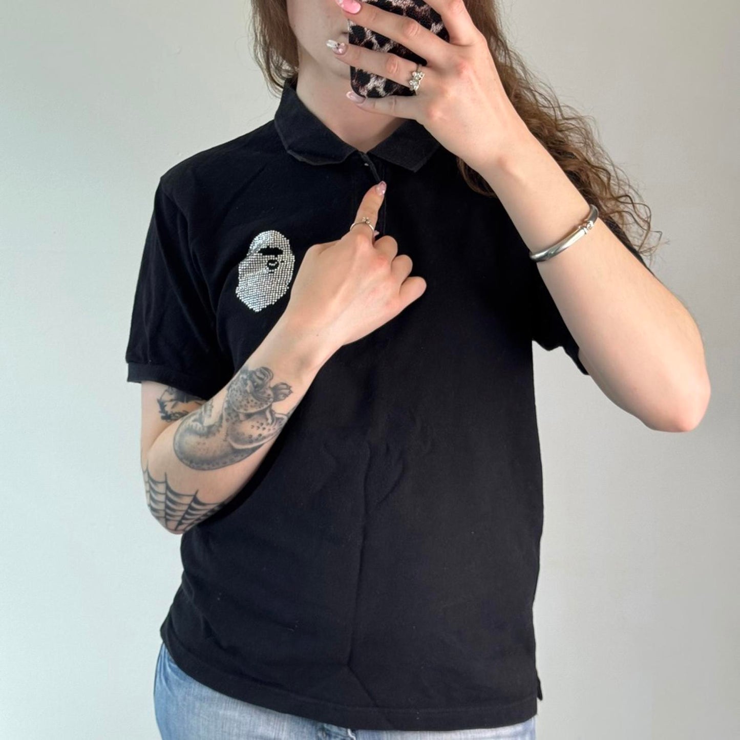 A Bathing Ape BAPE Swarovski large ape head polo top