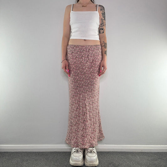 Y2K summer silk ditsy floral maxi skirt