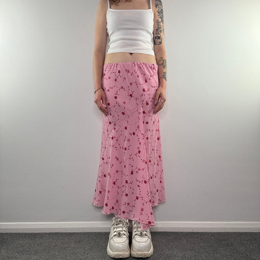 Y2K ruffle floral maxi skirt