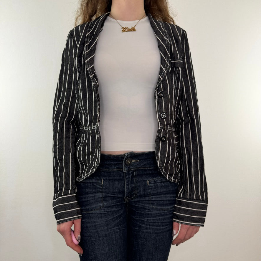 Y2K vintage denim pinstripe blazer