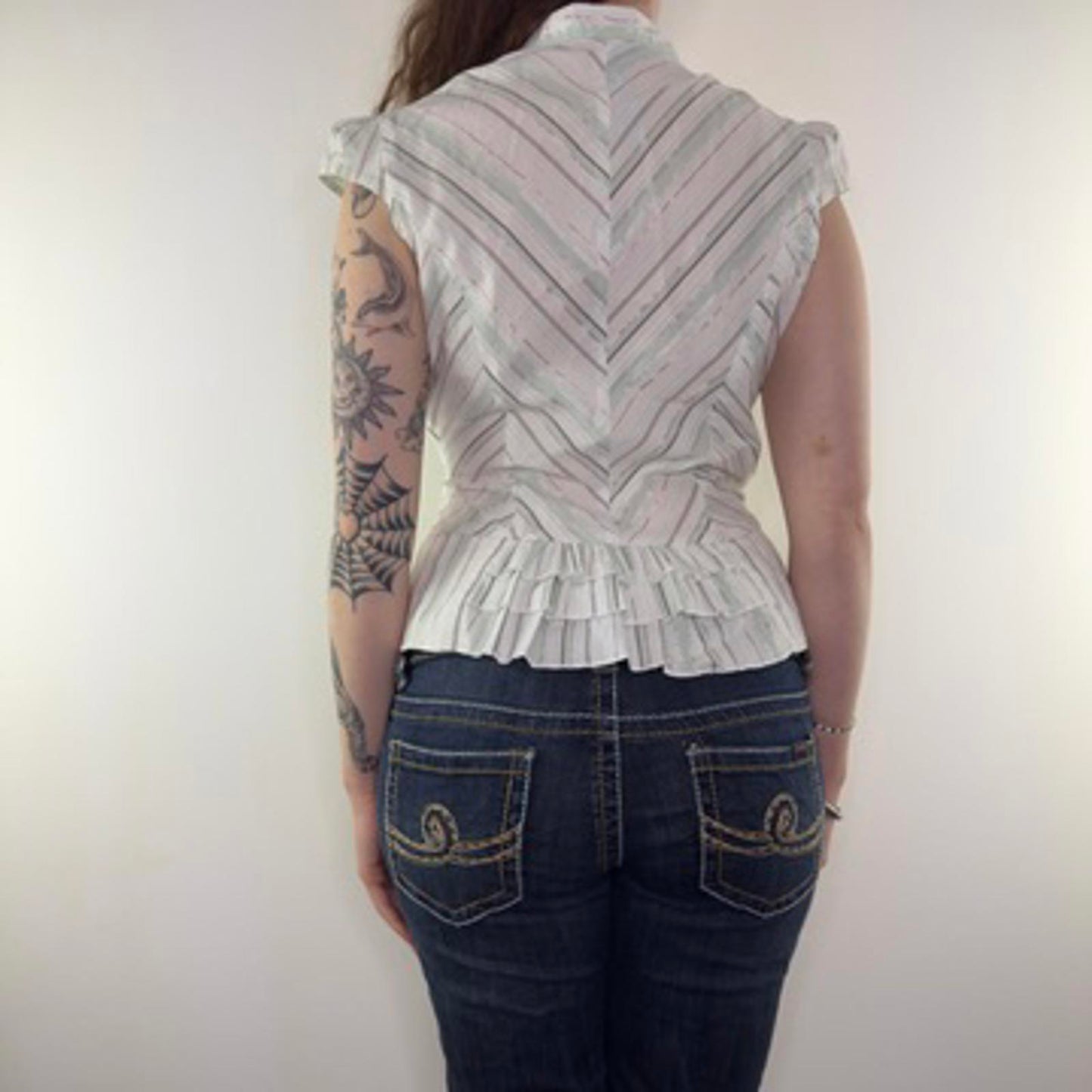 Y2K vintage stretch pinstripe short sleeve shirt