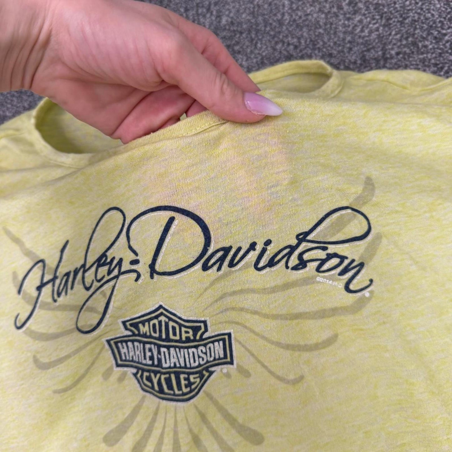 2014 Harley Davidson tribal angel wings slouchy top graphic print tie knot sheer