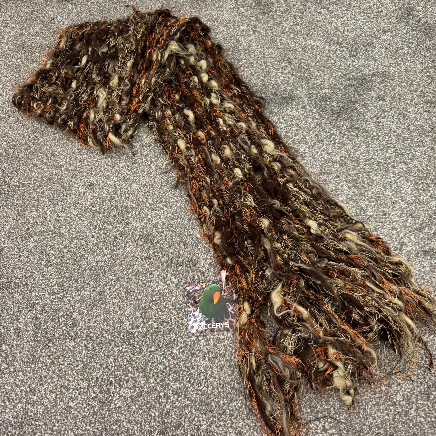 Y2K vintage Per Una wool blend scarf knit fluffy tassel brown cream orange