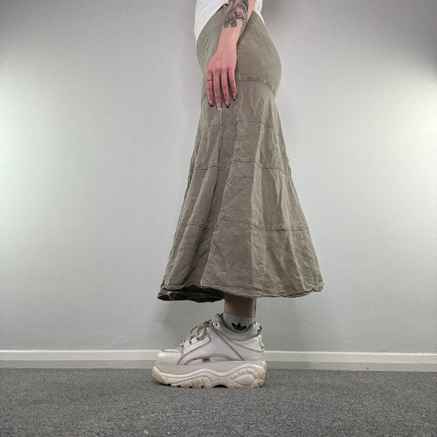 Y2K linen tiered maxi skirt