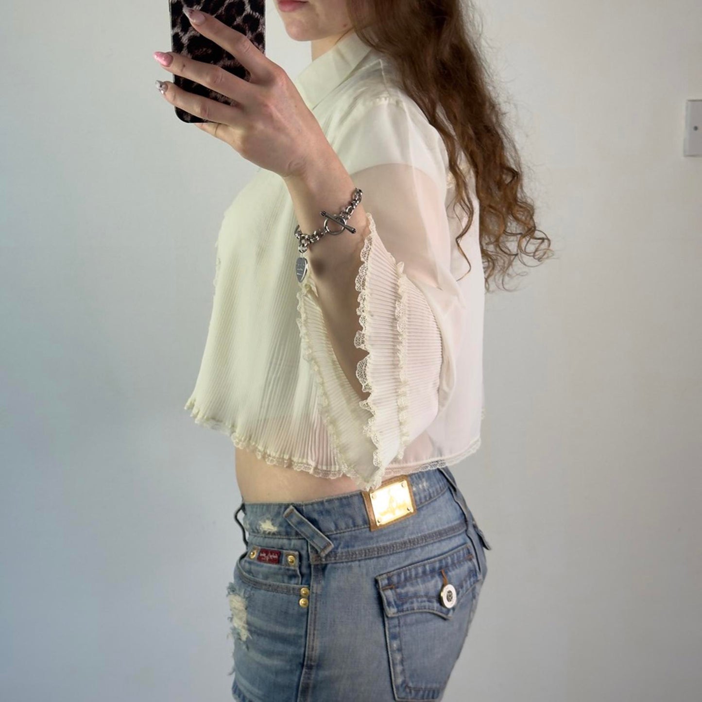 Y2K vintage lingerie bed night cardigan sheer frilly bow flare sleeve coquette