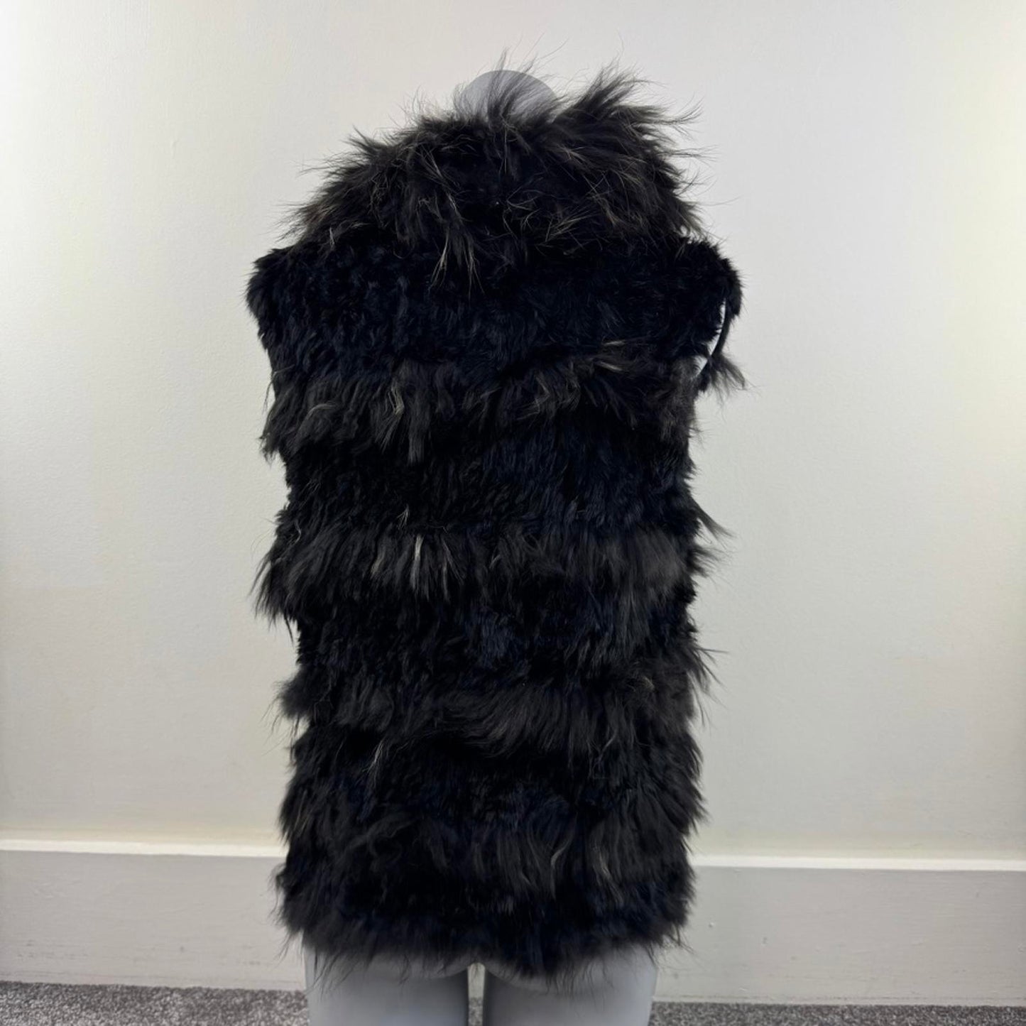 Y2K vintage marmotte/ rabbit lapin fur gilet jacket sleeveless black grey