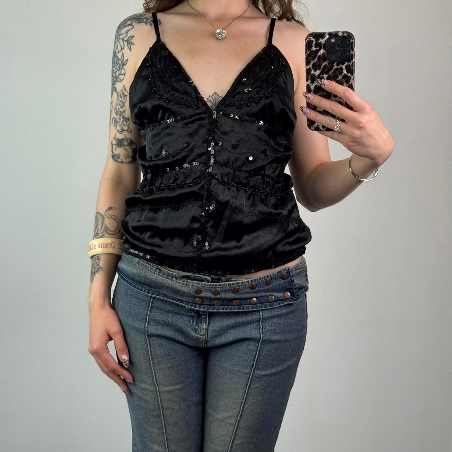 Y2K vintage satin beaded embellished sequin cami top embroidered party festival