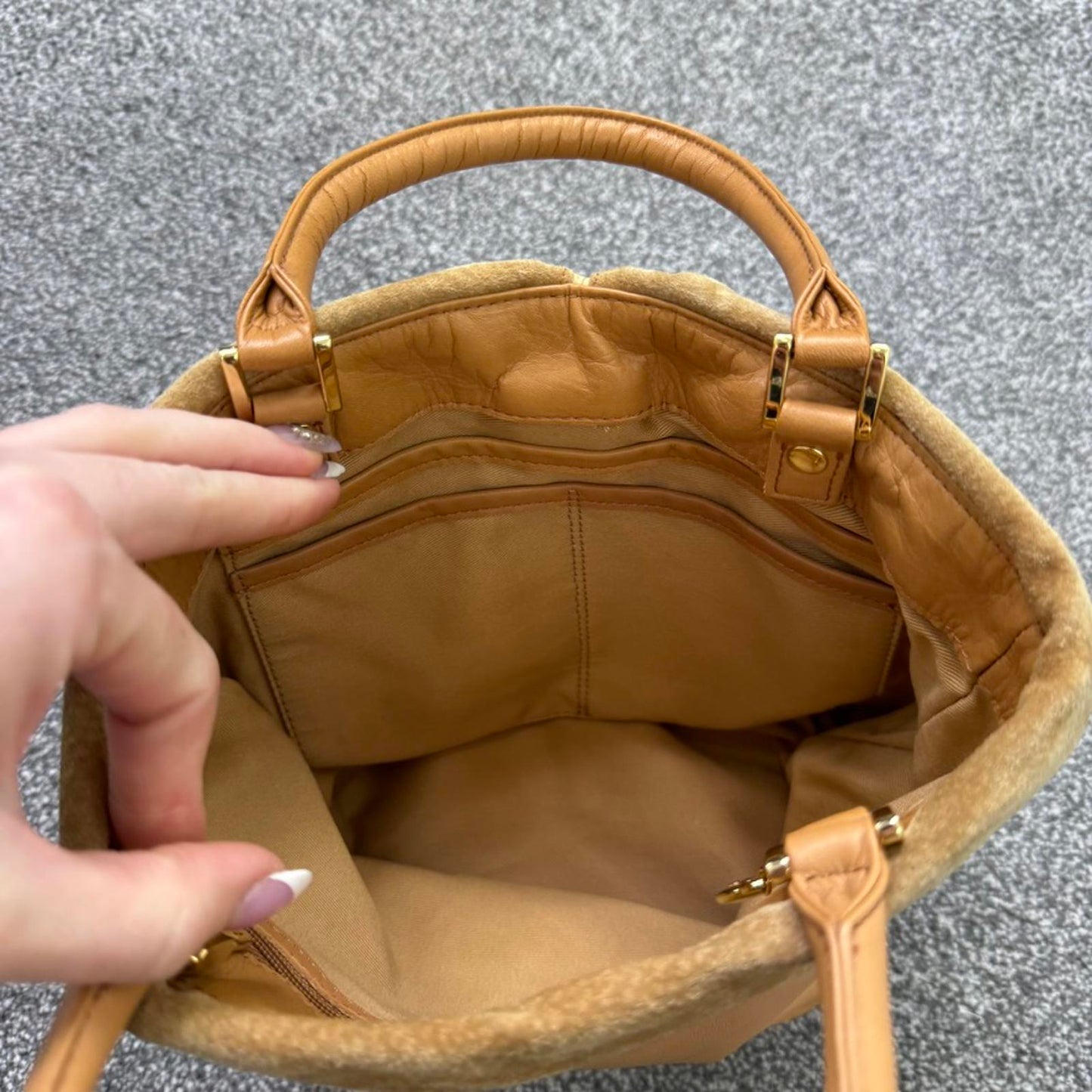 Kitamura Japan genuine leather handbag knot bow soft leather suede small