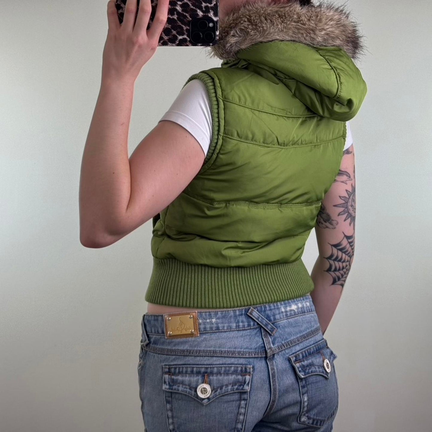 Y2K vintage Aeropostale gilet sleeveless jacket body warmer faux fur trim hood