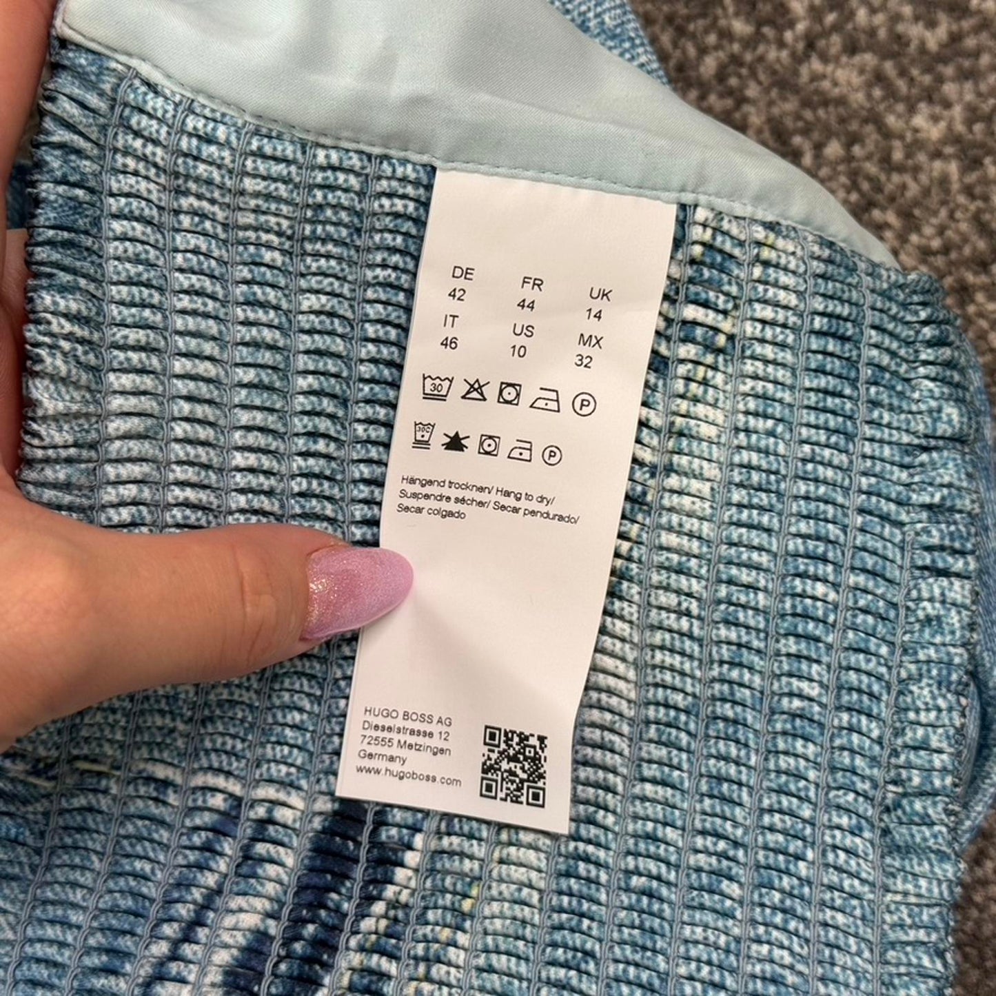 Hugo Boss silky bandana top in blue with denim print strapless hanky hem casalla