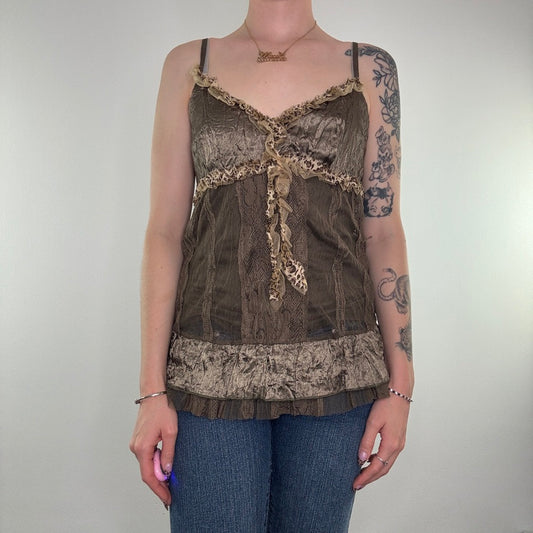 Y2K vintage leopard lace trim fairy cami top