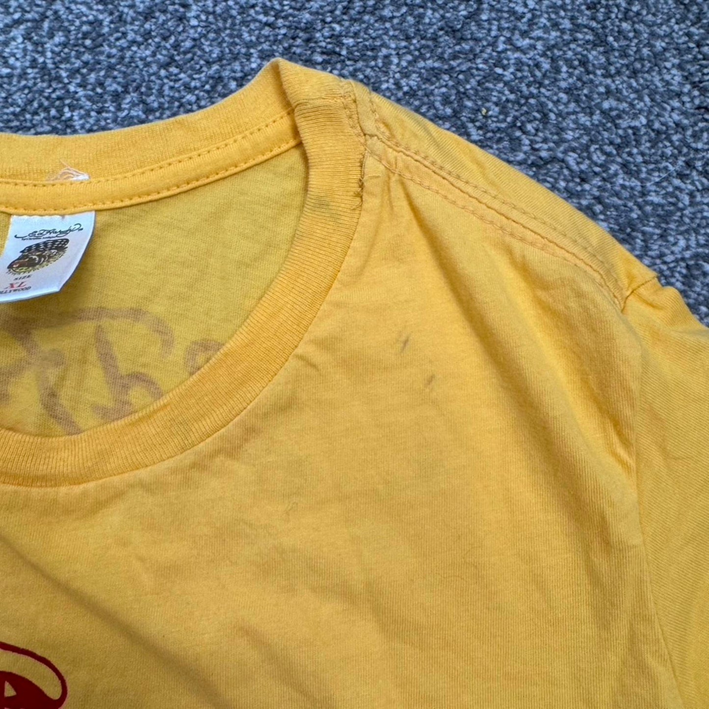 Y2K vintage Ed Hardy rhinestone short sleeve t shirt top yellow red rose graphic