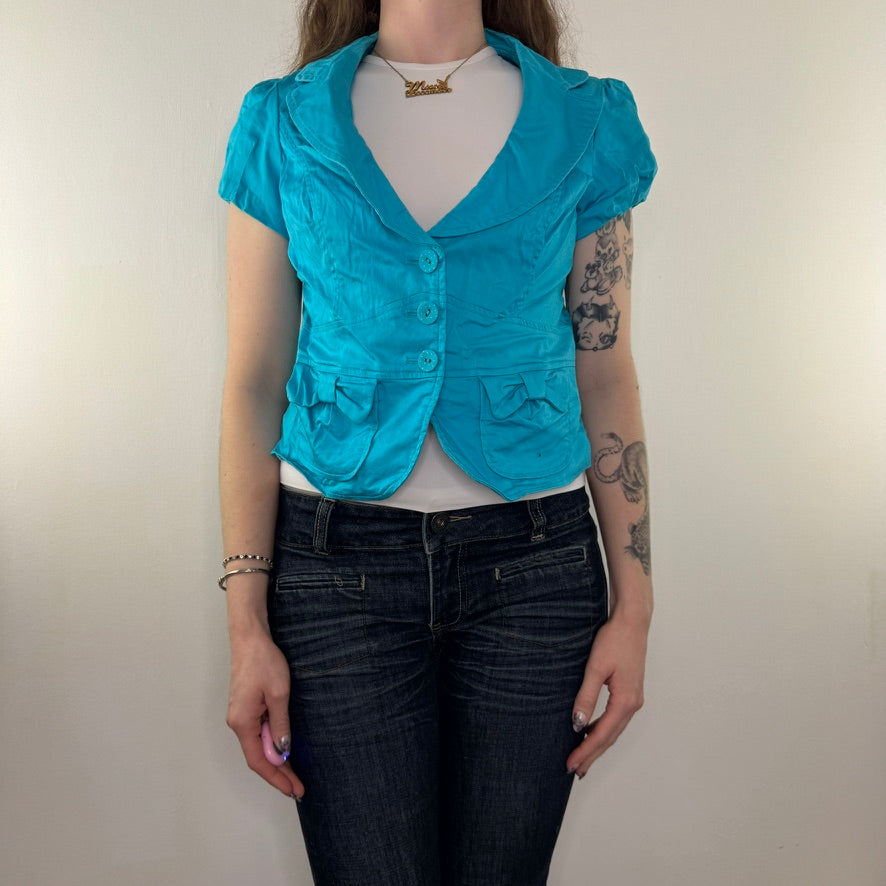 Y2K vintage short sleeve bow blazer