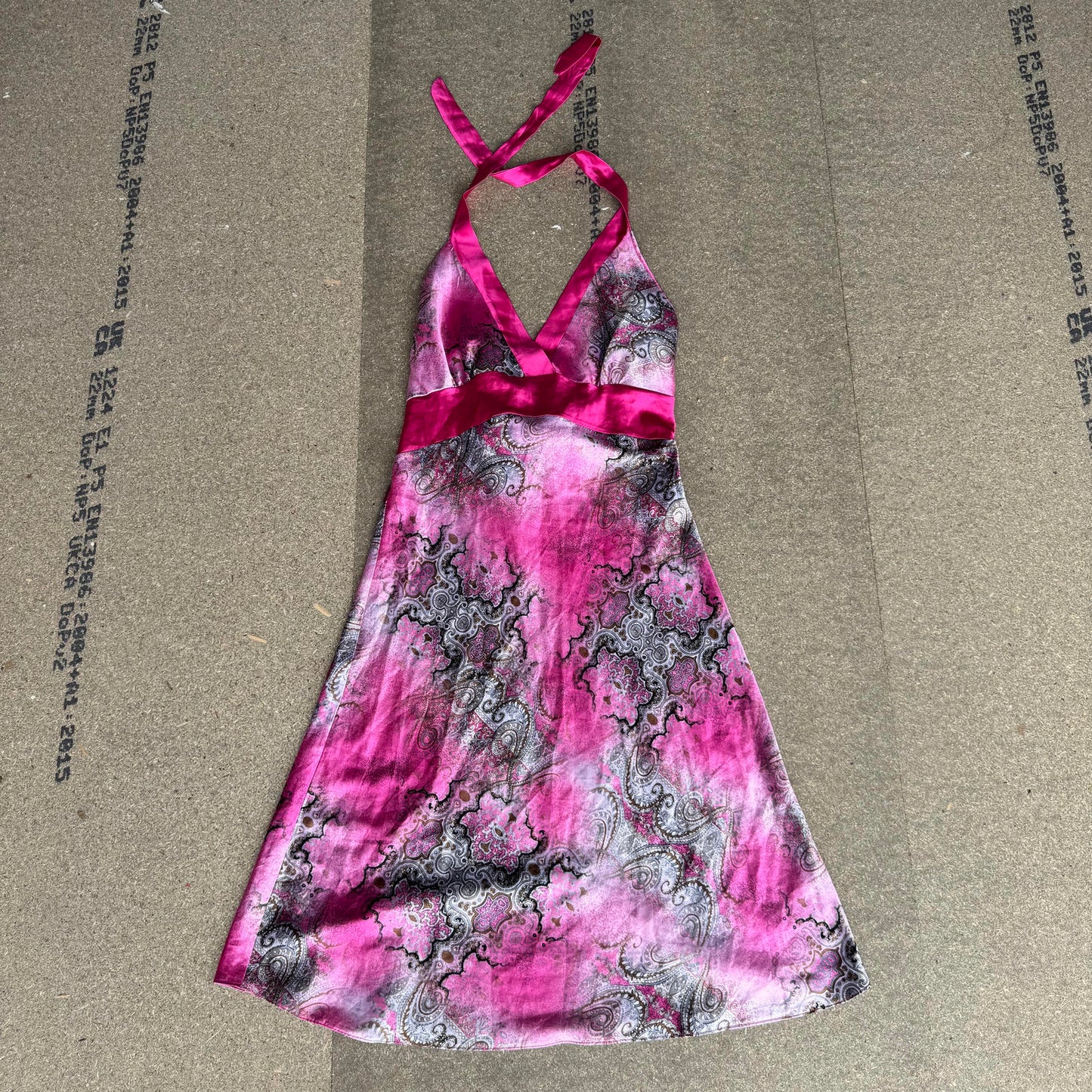 Y2K vintage ombre satin style floaty bow halter neck midi dress lightweight