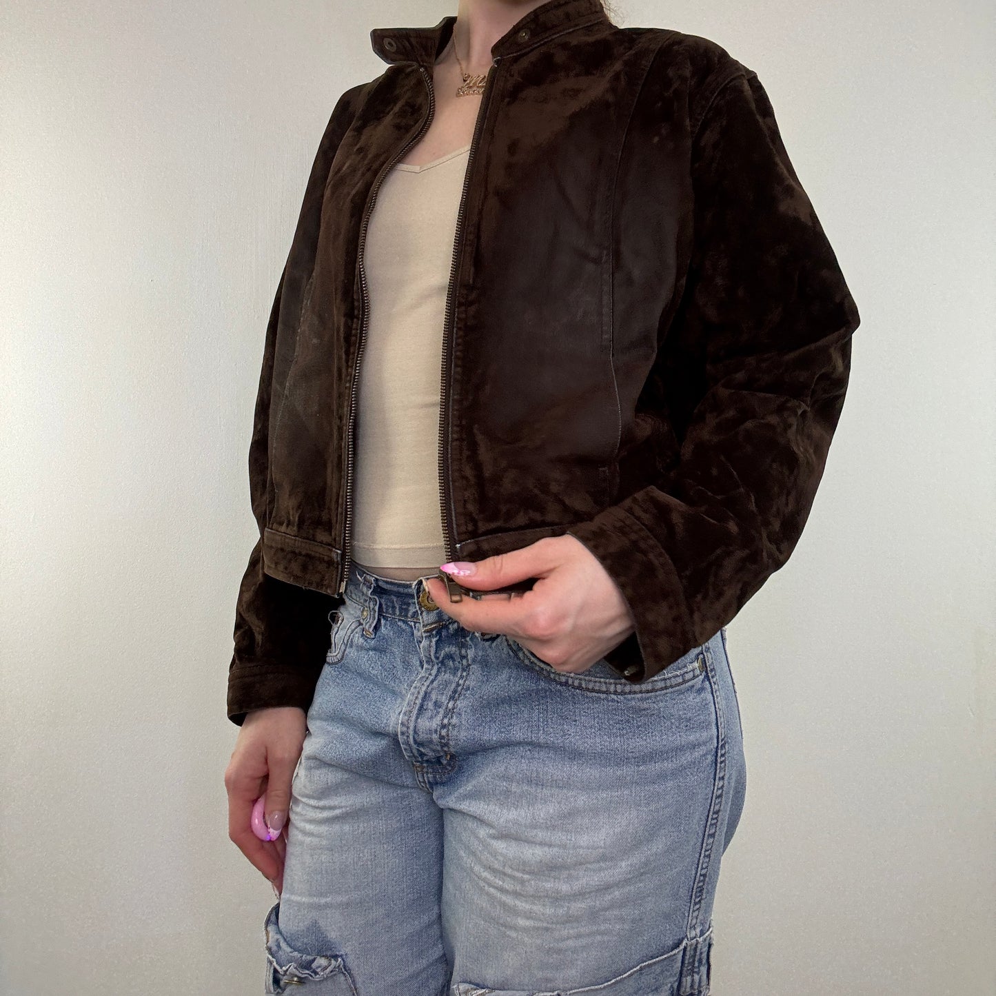 Y2K vintage archive faux suede faded zip up jacket