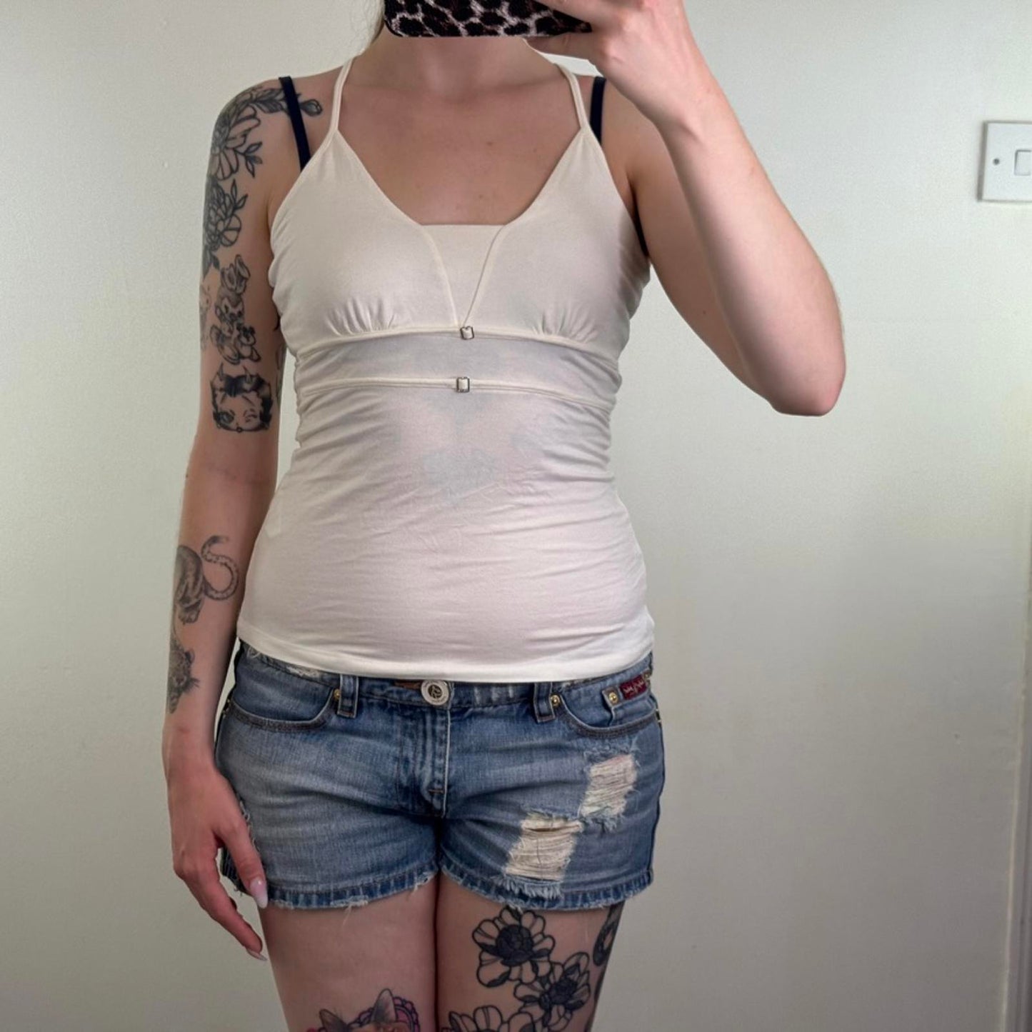 Y2K vintage Mexx cami top ruched buckle racer back strappy stretchy basic