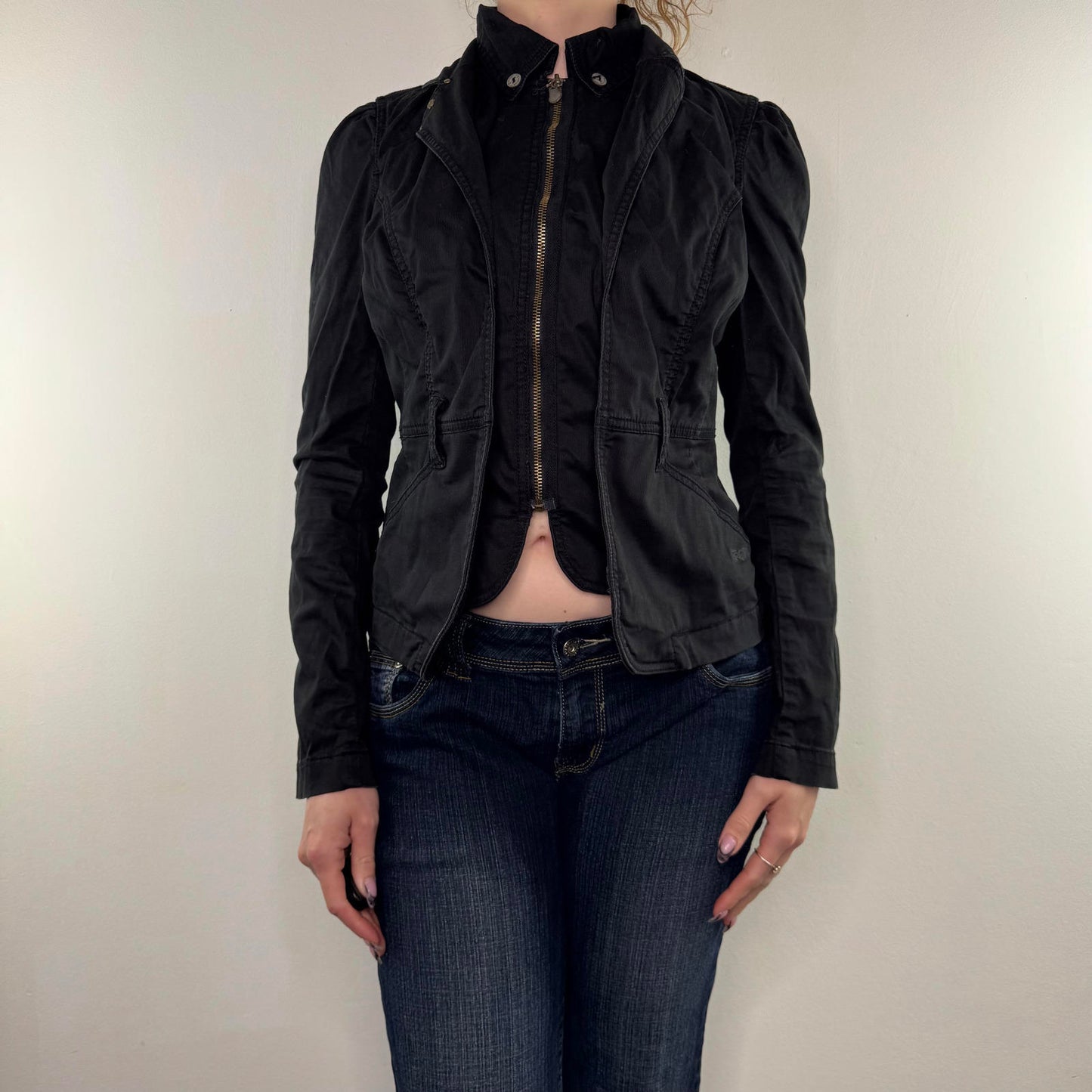 Y2K vintage fitted zip up denim blazer stretchy jacket archive avant garde