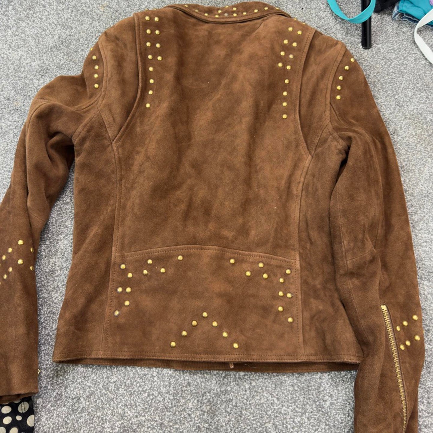 Vintage suede studded asymmetrical zipper jacket biker boho 2010s archive short