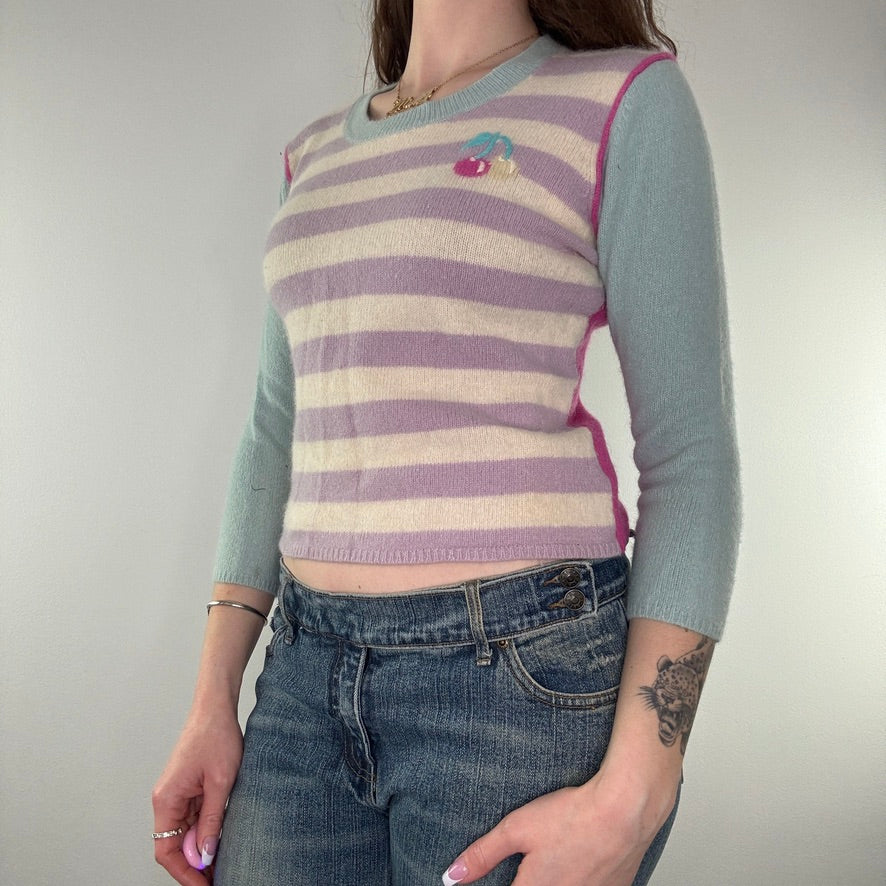 Y2K wool stripy cherry jumper