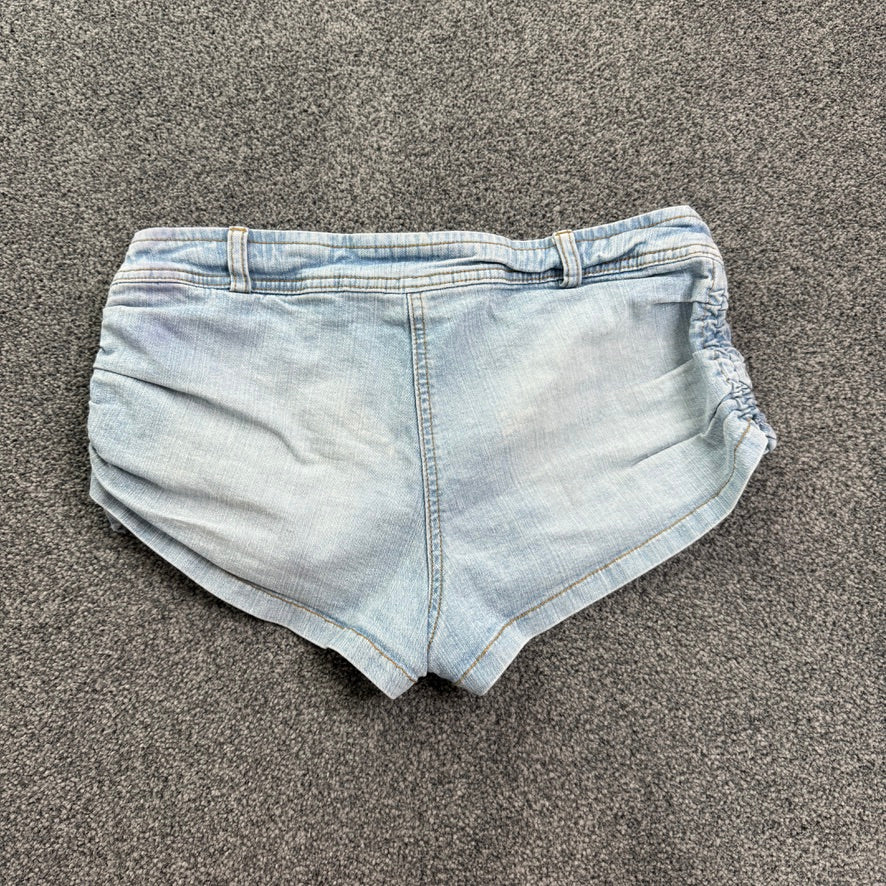 Y2K micro low rise ruched side denim shorts