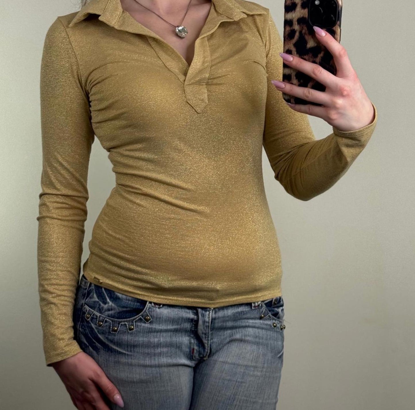Y2K vintage Morgan De Toi long sleeve top mesh glitter sparkly ruched v neck