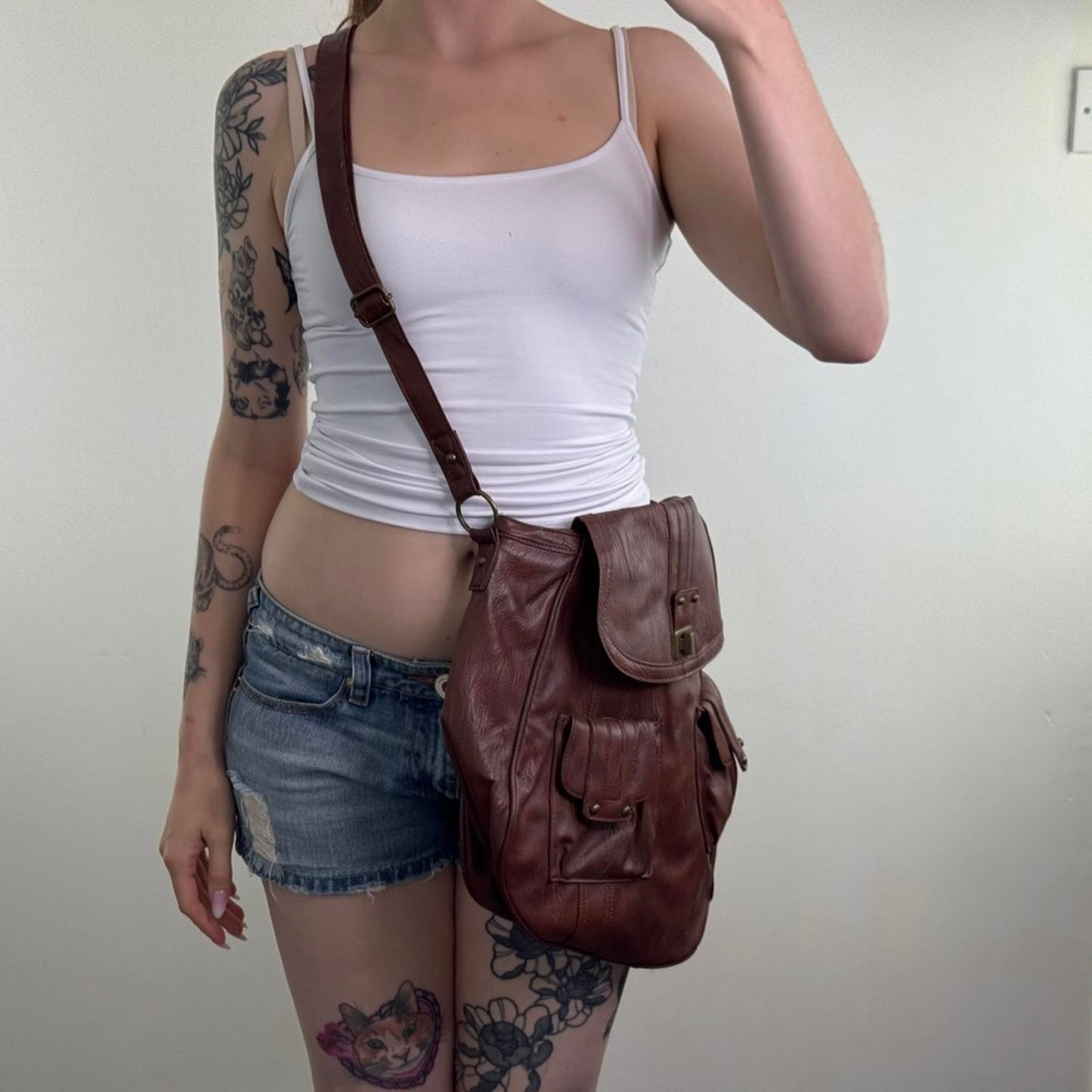 Y2K vintage faux leather crossbody messenger hobo bag large