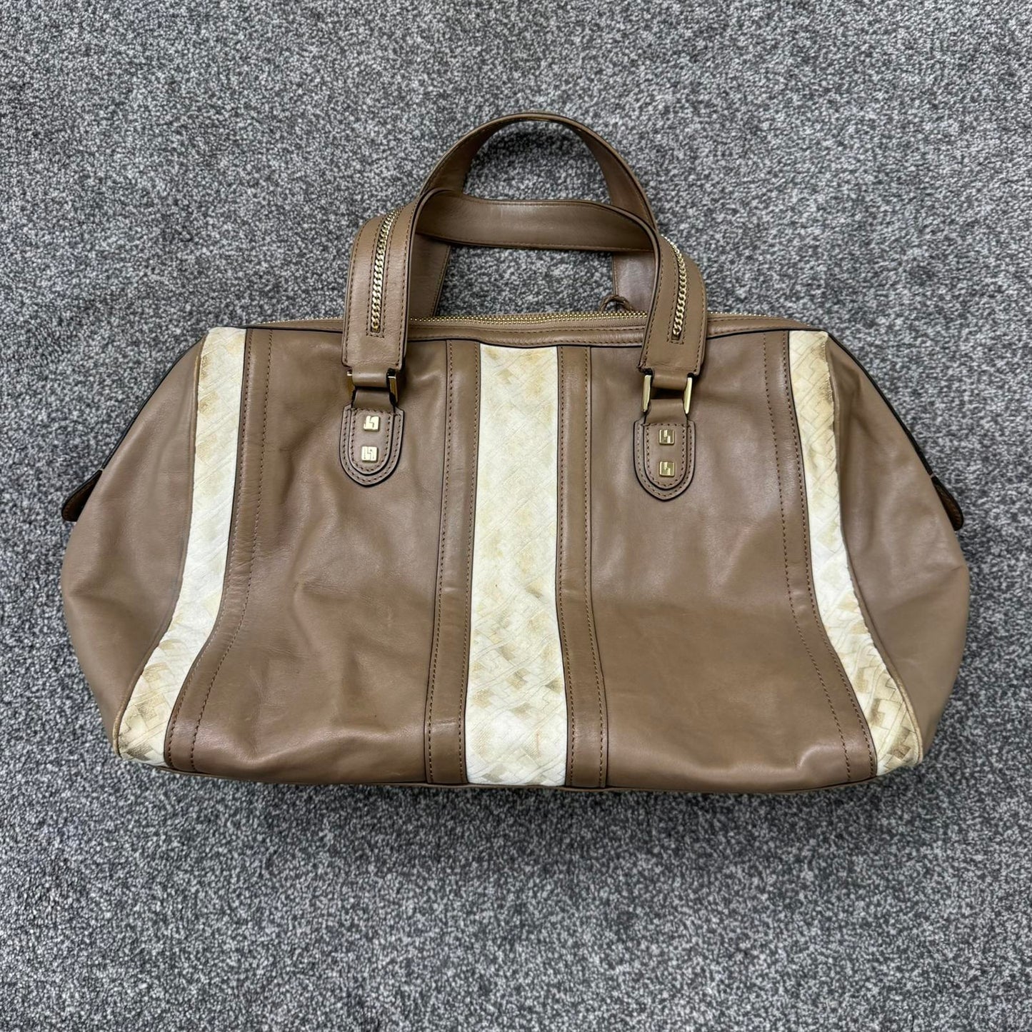 Y2K vintage L.A.M.B. Gwen Stefani large handbag genuine leather brown cream