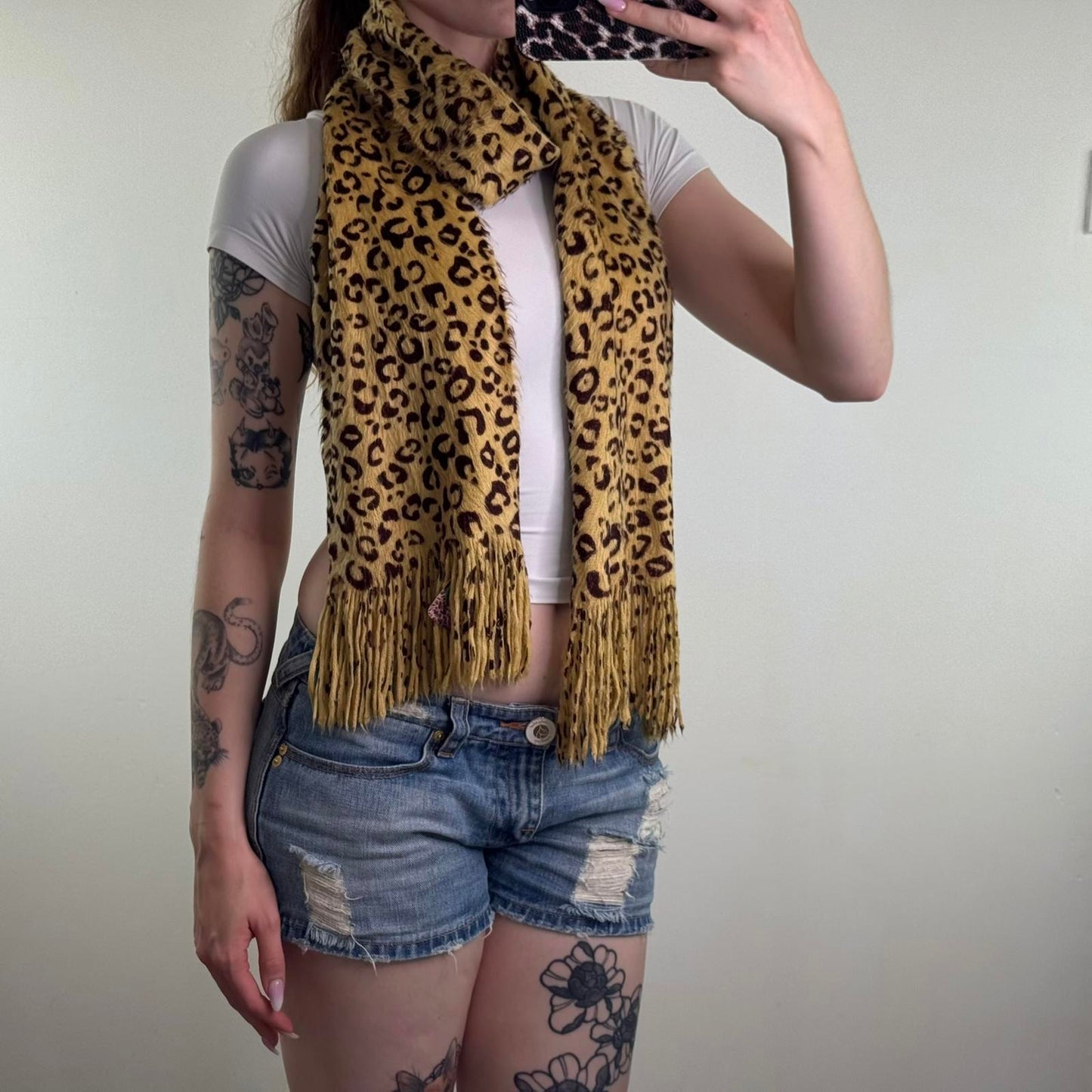 Y2K vintage Evie leopard print fluffy scarf beige brown pattern