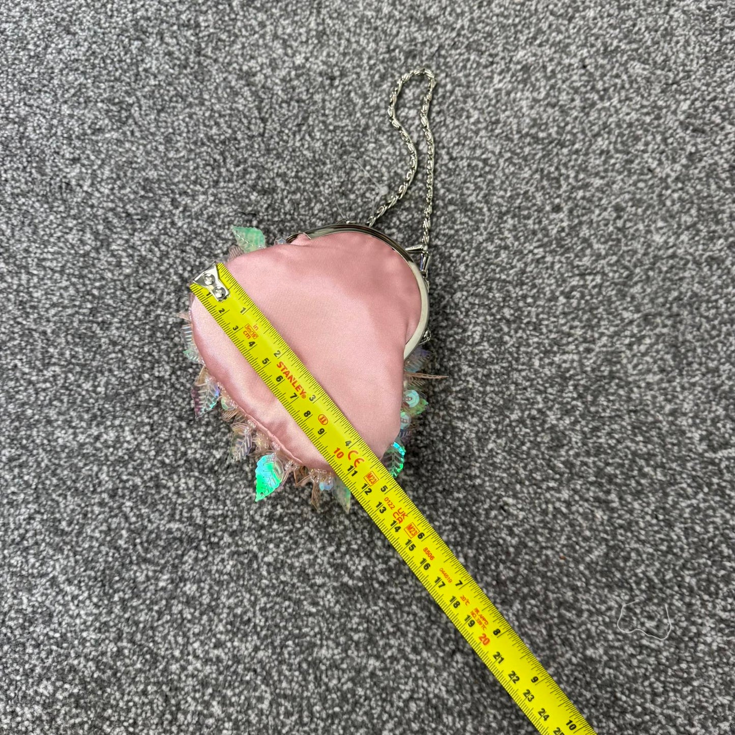 Y2K vintage pink satin leaf embellished chain mini micro purse evening beaded