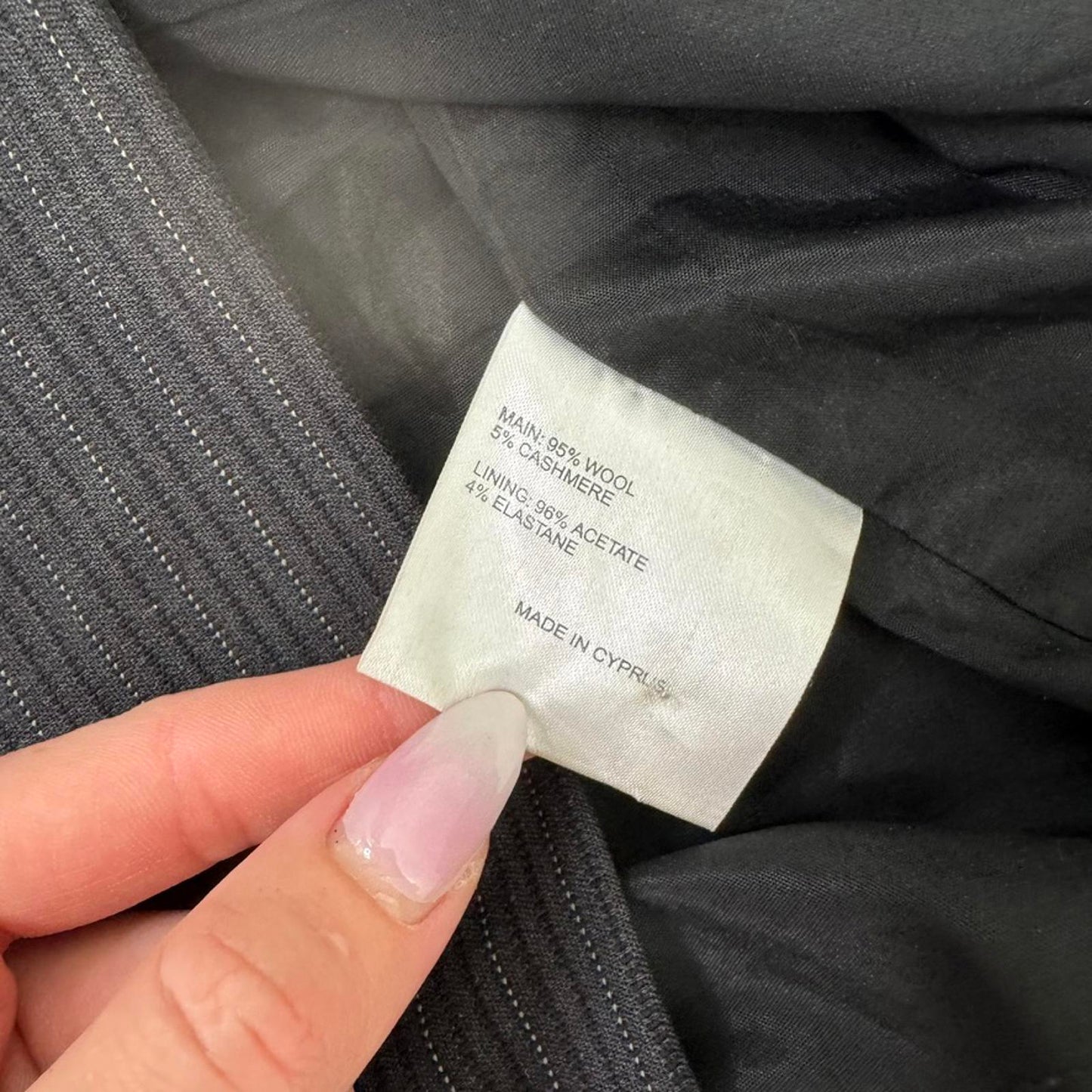 Y2K vintage Karen Millen wool cashmere pinstripe midi skirt buttons tailored