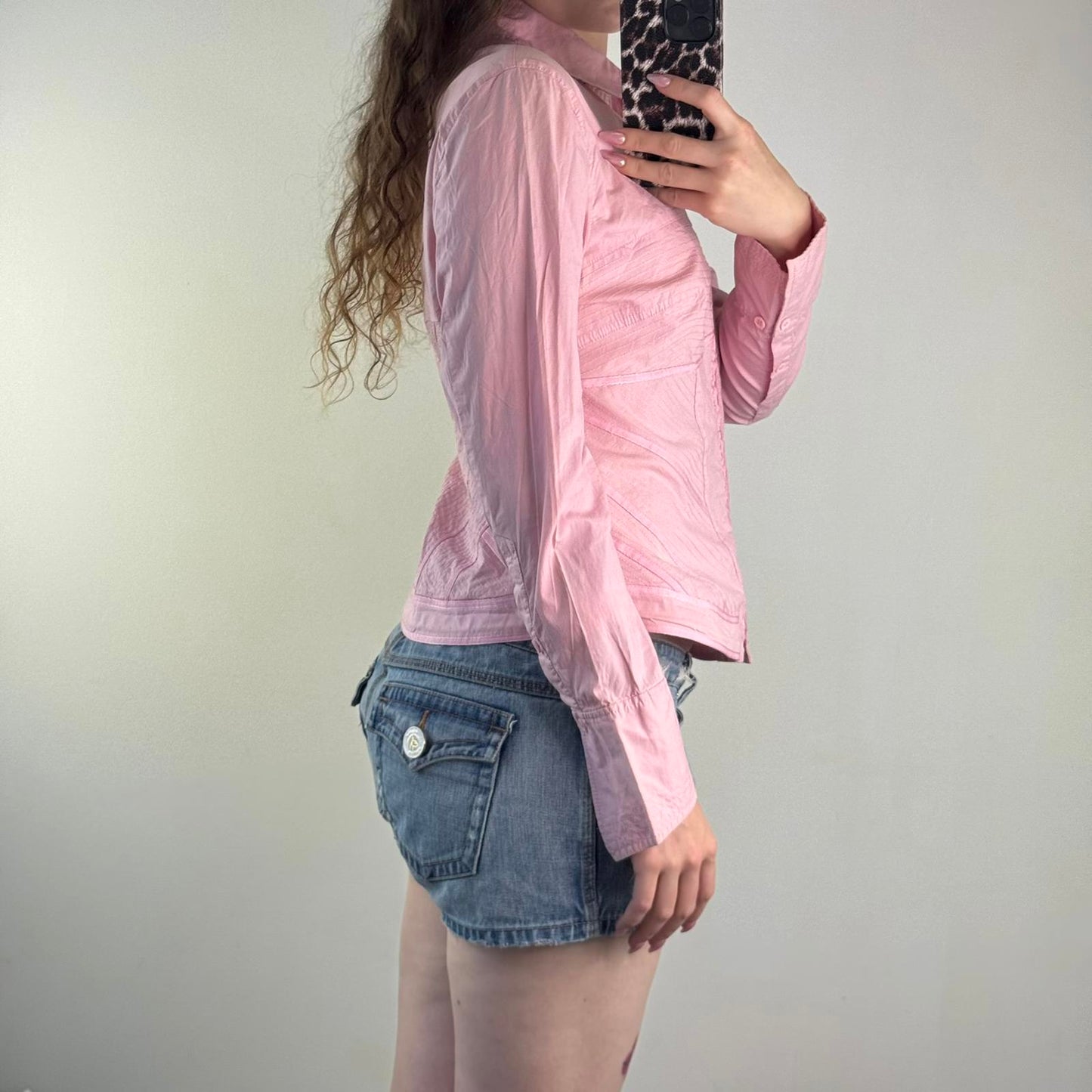 Y2K vintage stretchy hook and eye shirt long sleeve keyhole structured stitching