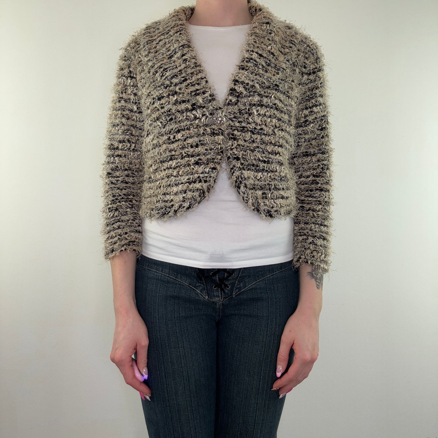 Y2K vintage shaggy knit cardigan button up