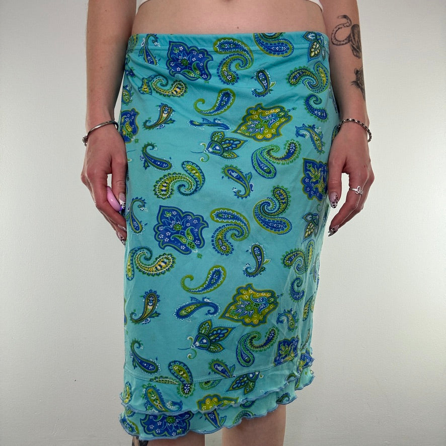 Y2K paisley lettuce hem mesh mini skirt