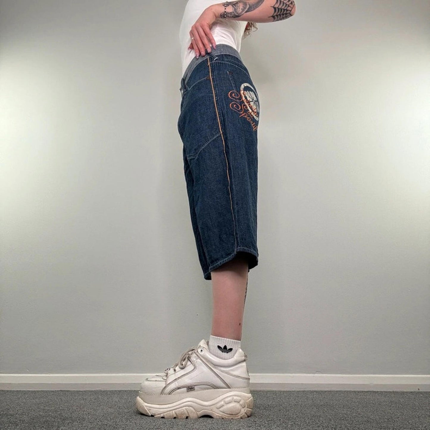 Y2K vintage Evisu reversible jorts denim shorts cropped capri baggy wide leg