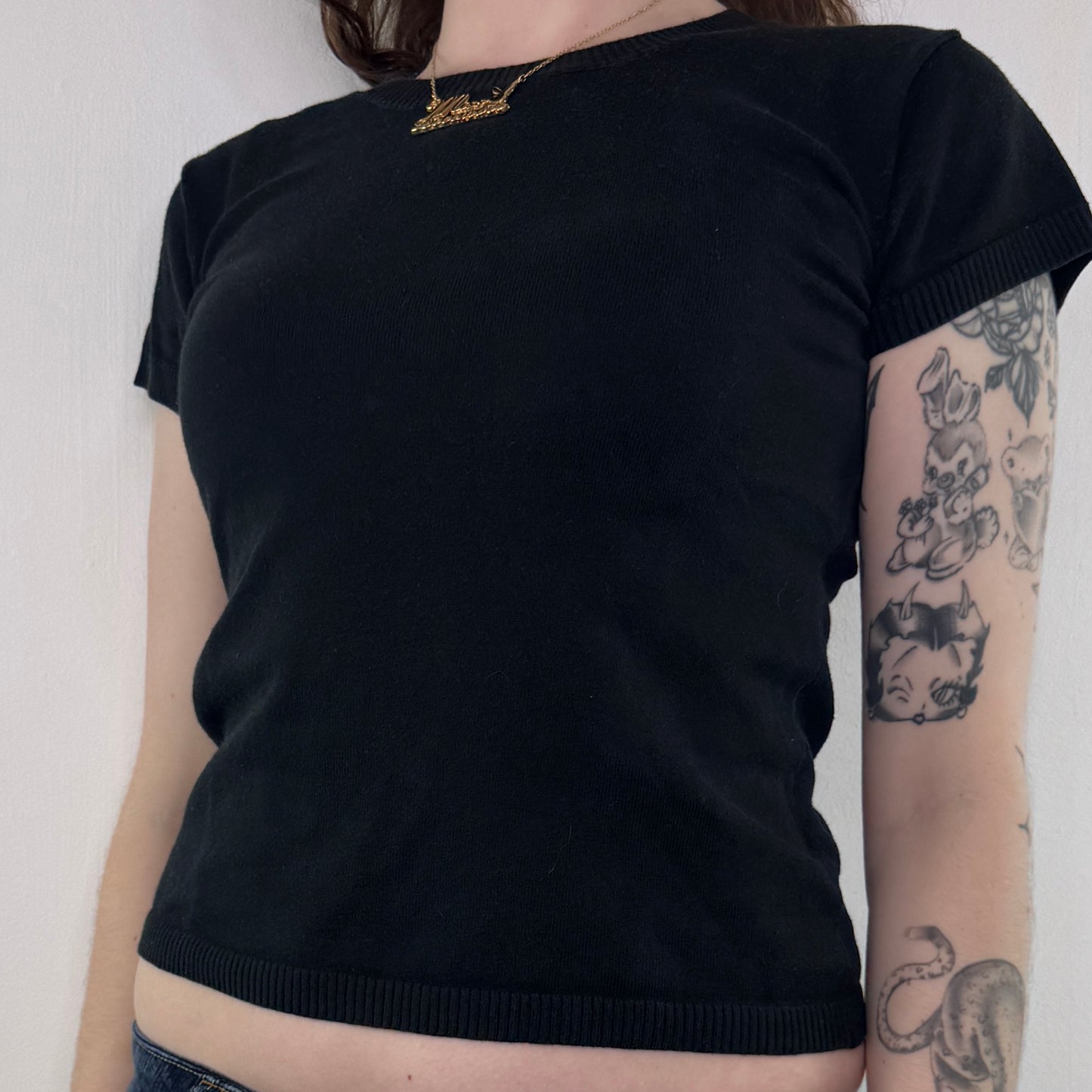Y2K vintage fine knit black top