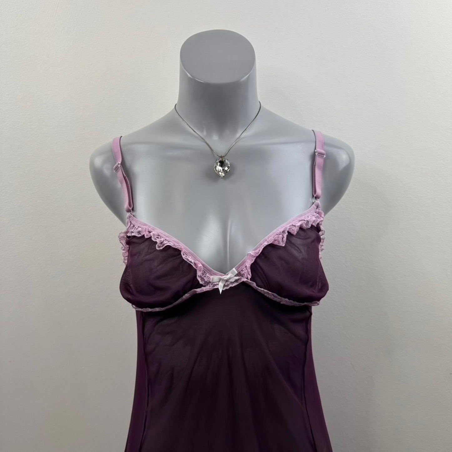Y2K vintage Dolce & Gabbana mesh chemise night dress sheer purple frill bow