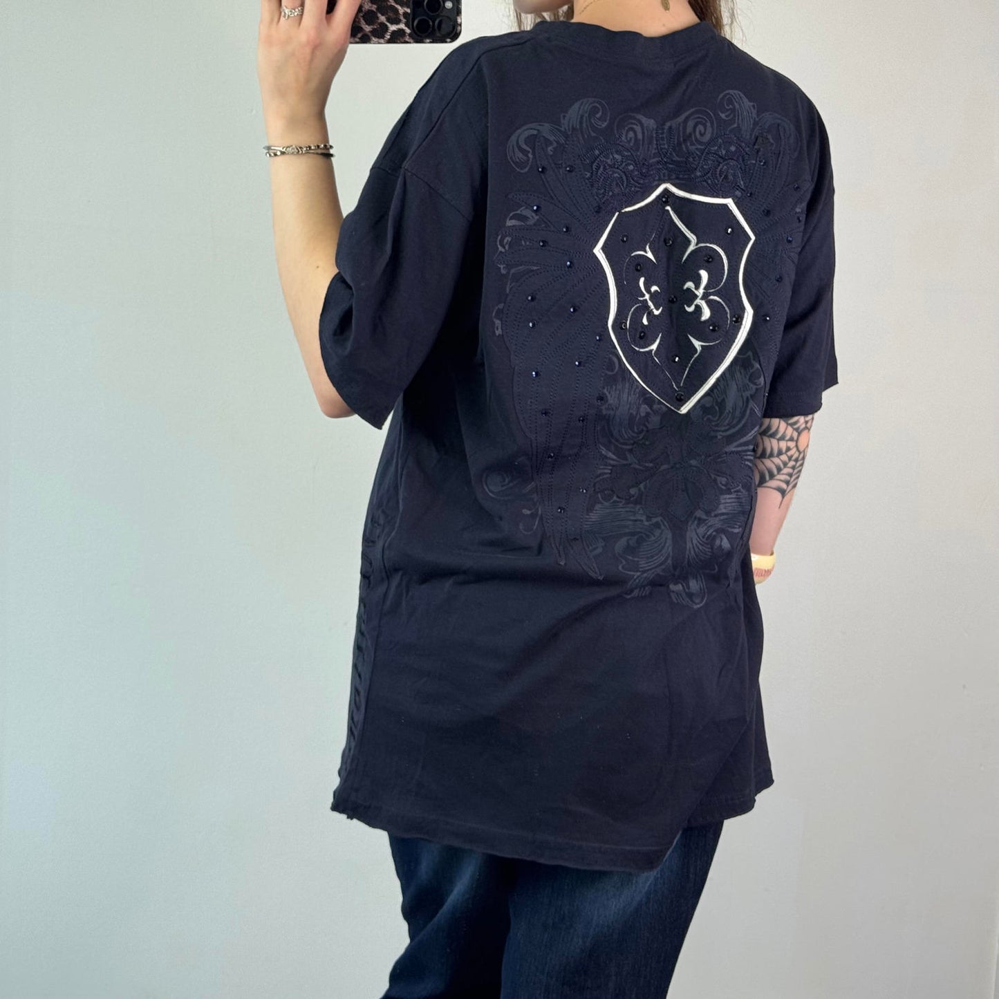 Y2K vintage short sleeve t shirt filigree wings graphic print streetwear XXL