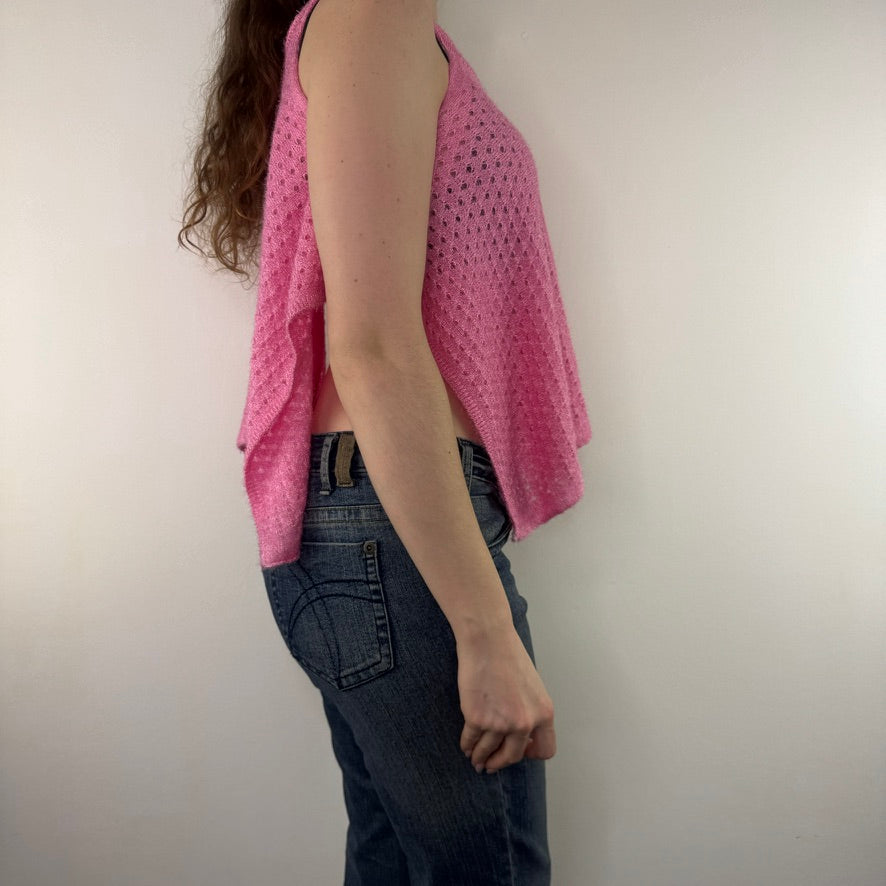 Y2K vintage knit bow rhinestone floaty top