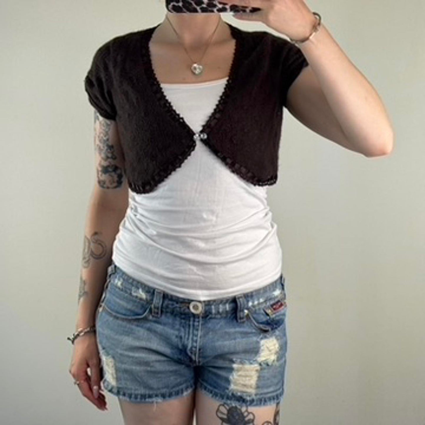 Y2K vintage Karen Millen cropped short sleeve cardigan button up rhinestone