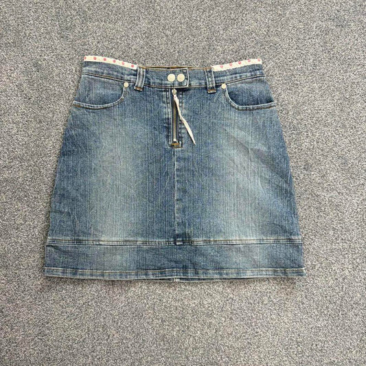 Y2K vintage polka dot faded denim mini skirt zip front spotty