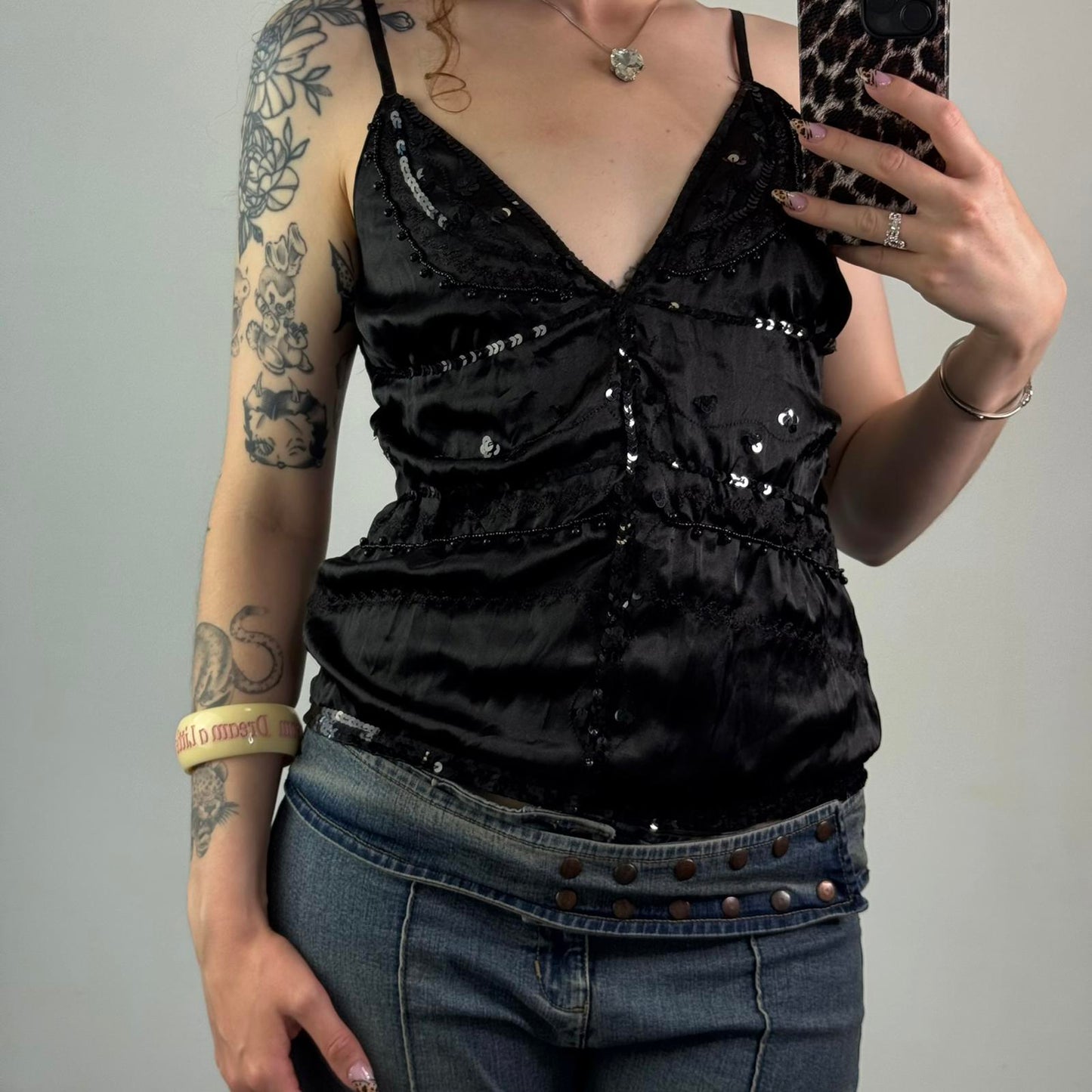 Y2K vintage satin beaded embellished sequin cami top embroidered party festival