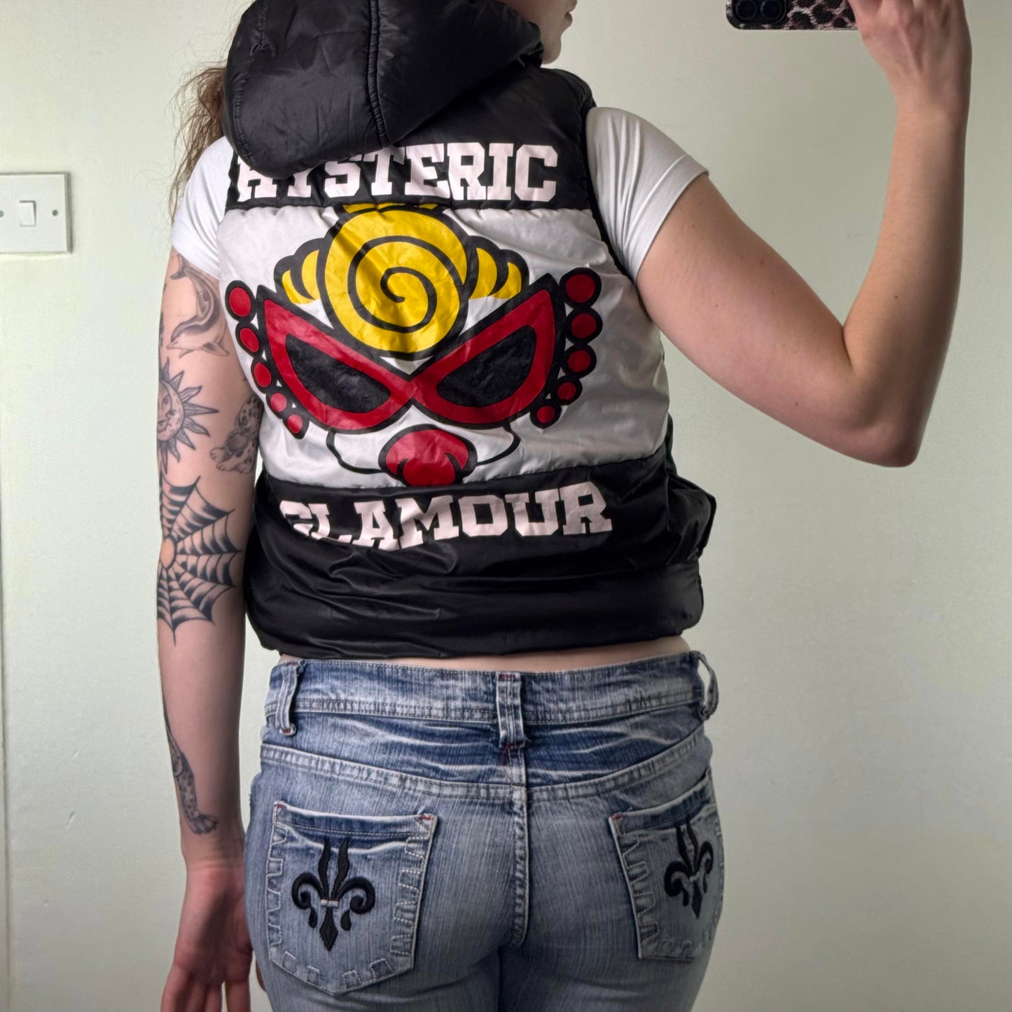 Vintage Hysteric Glamour zip up puffer jacket gilet vest bodywarmer reversible