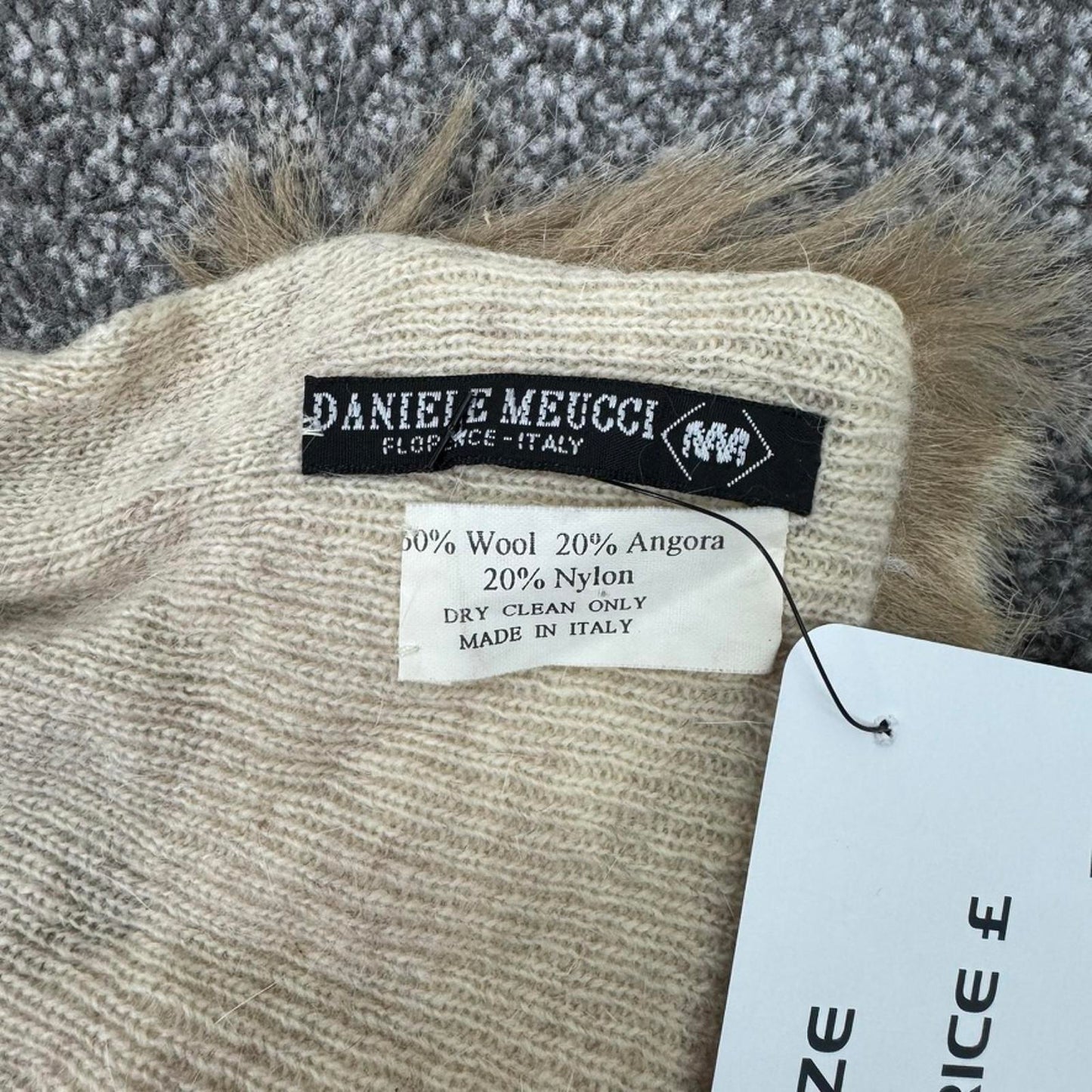 Y2K vintage wool/ angora blend chunky wide scarf faux fur trim fine knit