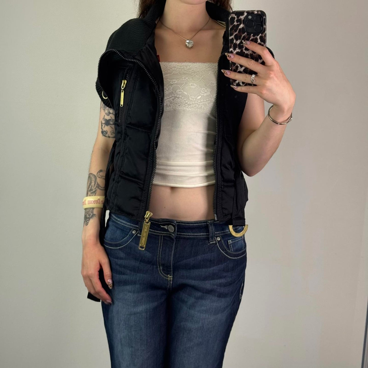 Y2K vintage sleeveless puffer gilet body warmer asymmetrical zipper roll knit