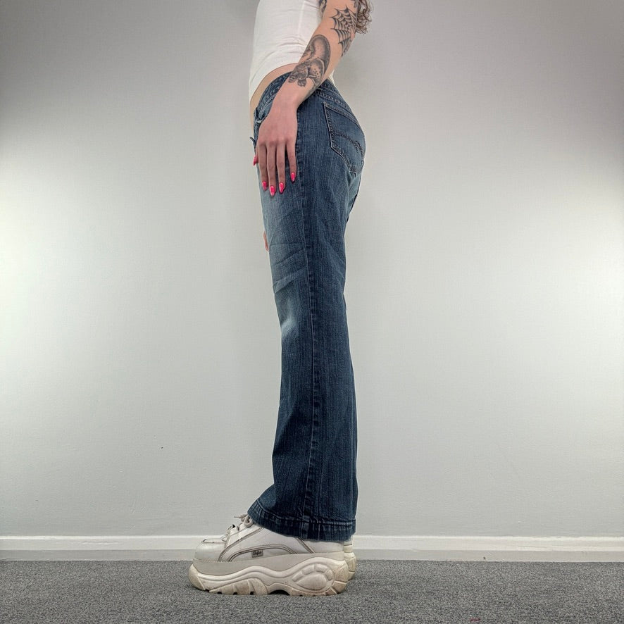 Y2K low rise rhinestone bootcut faded denim jeans