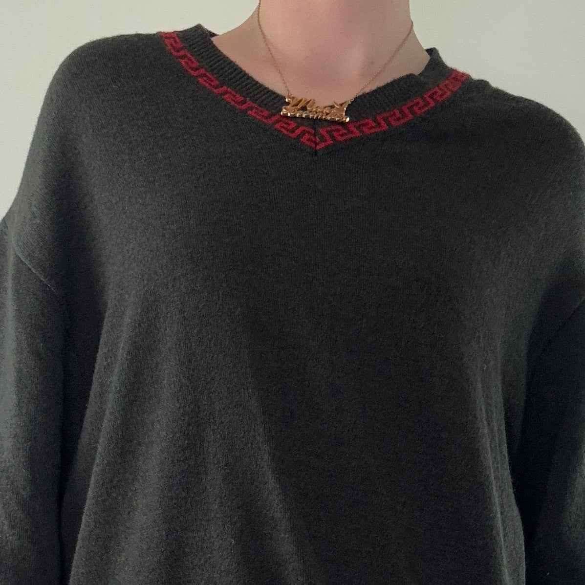 Vintage Versace Jeans Couture grey fine knit v neck jumper