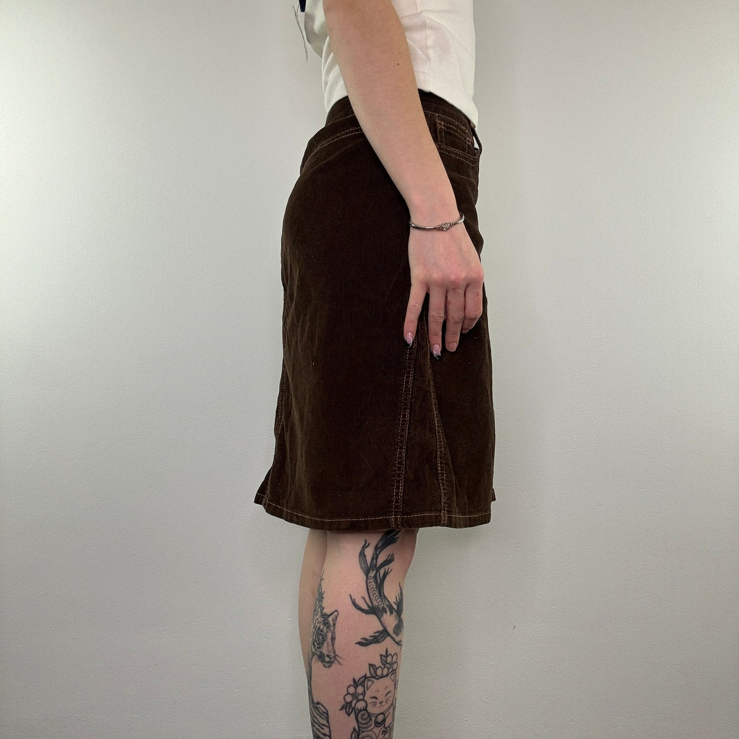 Y2K corduroy contrast stitch midi skirt