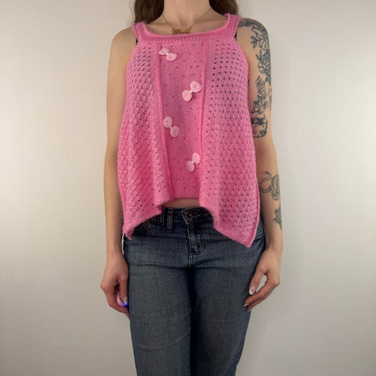 Y2K vintage knit bow rhinestone floaty top